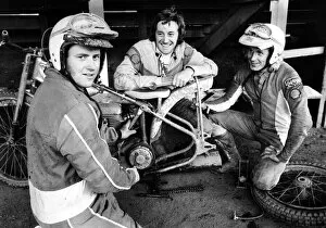 Belle Vue Collection: Superbike riders at Belle Vue. Champion trials riders Martin Lapkin (left