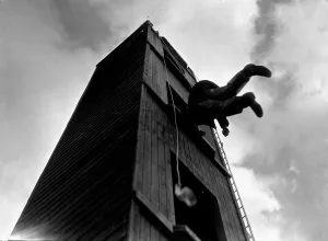 Fireman Prints: Surbiton Fire Brigade Display An unusual view of a gentlemen who fell from the top