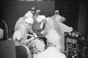 Medical Prints: Surgeon professor Browne seen here performing a caesarian section operation to deliver