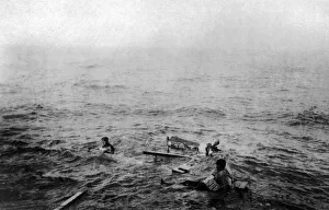00433 Prints: Survivors from a torpedoed merchant ship who survived in the water for a day