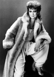 Susan Penhaligon, film actress December 1981 wearing and modelling fake fur coat from C&A