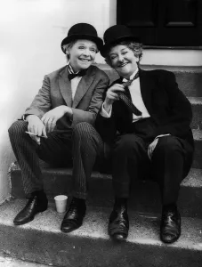 Susannah York Actress with Beryl Reid dressed as Laurel and Hardy