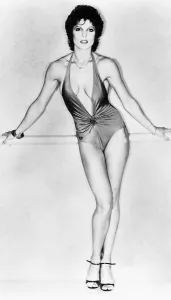 Screen Prints: Suzanne Danielle actress modelling one piece swimsuit February 1980 A©mirrorpix