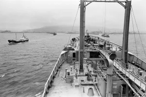 Swansea Docks, Wales. BP Tanker Fulmar enters the docks. 28th July 1967