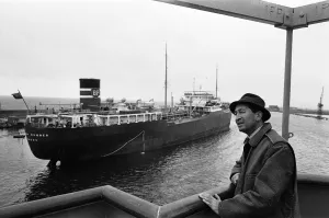 Swansea Docks, Wales. Harbour pilot Eric May is pictured