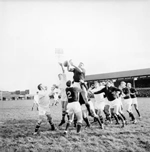 00034 Prints: Swansea v. South Africa. Gabniel Caselse Springboks heavy forward jumps high in lineout
