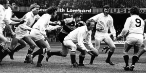 Pass Prints: Swanseas Welsh international Phil Llewellyn feeds his scrum half, Huw Davies