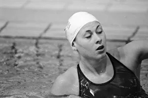 Swimmer Sharron Davies seen here training at the swimming pool before her heat in the 200