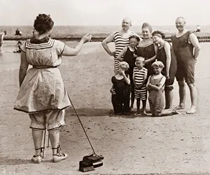 1911 Prints: Swimming Costumes Fashion 1911 bathers on the beach at Norderney in Brittany