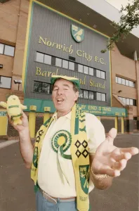00377 Prints: Sydney Devine, Singer, pictured standing outside Norwich City Football Club, Carrow Road