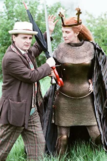 Sword Prints: Sylvester McCoy as the Doctor with Jean Marsh as Morgaine whilst on location filming for