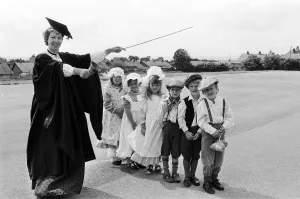 Taking a step back in time are these pupils from Outlane Infants School who donned