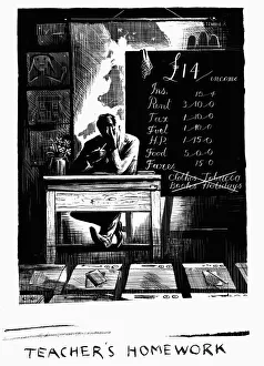 Money Prints: Teachers Homework. Arthur Wraggs cartoon for the Sunday Mirror 9th April 1961 in