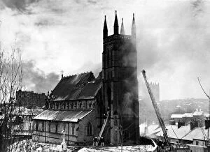 Firemen Collection: Teams of firemen fighting to save St Godrics Roman Catholic Church in Durham City