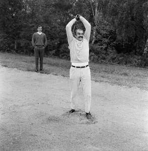 Ted Dexter and Sean Connery playing golf at Coombe Hill Golf course. 25th October 1968