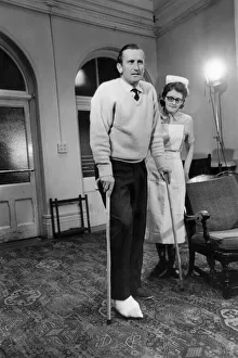 Ted Dexter shows off his injured foot at Middlesex Hospital. Mr