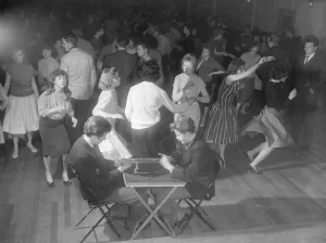 Two teenage boys playing dominoes at Black Heath youth club in March 1959