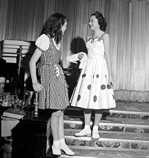 Teens Prints: Teengagers June Allen and Audrey Manning wearing dresses November 1951