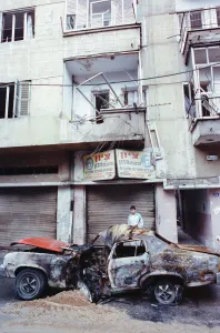Israel Prints: Tel Aviv, Israel, scene of destruction after Scud Missile attack by Iraq, January 1991