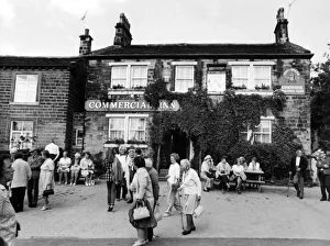 Television programme - Fans of the soap opera Emmerdale Farm outside the Commercial Inn