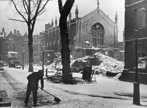 Air Raids Prints: The Temple area on London, near Fleet Street and The River Thames