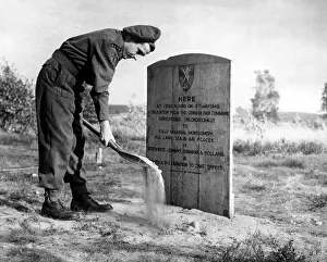 A temporary wooden plaque erected on the exact spot at Luneberg Heath where Field Marshal