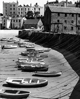 Tranquil Prints: Tenby Harbour - Boats tied to the harbour wall in the bright winter sun - 10th June 1960