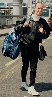 00099 Prints: Tennis player Martina Hingis leaves Heathow Airport for Switzerland after losing her