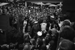 Security Prints: Tennis star Bjorn Borg escorted from screaming fans at Wimbledon 1974