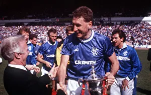 Terry Butcher shakes hands with David Holmes April 1987 In background David Holmes