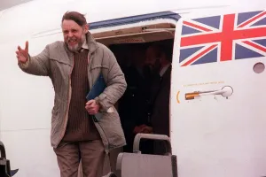 Middle East Prints: Terry Waite Nov 1991 Beirut hostage on arrival in Britain after being released by his