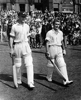 00036 Prints: Third test Match - Old Trafford. The opening New Zealand pair go out to bat