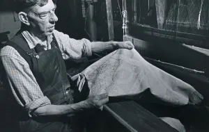Textile Industry Ireland - worker holds up some material Weaving Cloth
