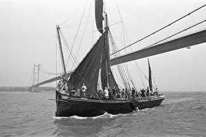 Sailing Ship Prints: The Thames Barge Mirosa built at Maldon in 1892 seen here sailing under the nearly