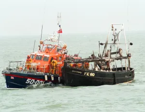 The Thames Class Dover Lifeboat coming to the assistance of the fishing vessel