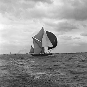 Barges Prints: Thames sailing barge race June 1962 A Barge under full sail off the Essex