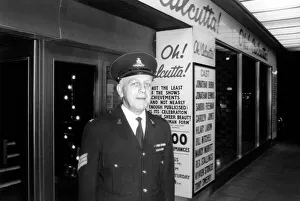 Theatre: Entertainment: Oh! Calcutta! Feature: Commissionaire Alf Bryant outside