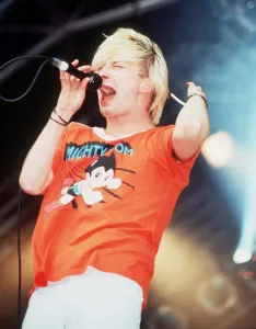 Thom Yorke singer of Radiohead on stage 1994 at Glastonbury Festival