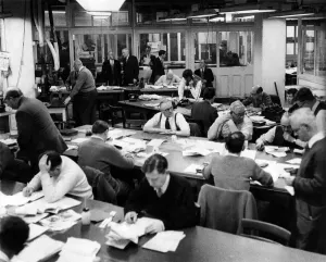 Thomson House. London. General view of the Editorial Room of the Sunday Times