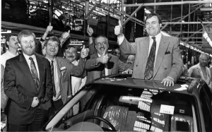 Shadow Prints: Thumbs up from shadow transport minister John Prescott as he meets workers during his