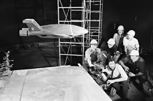 Thunderbird II takes off in Slough film studios during filming of the Thunderbirds series