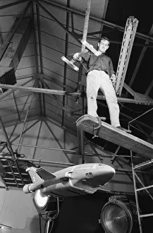 01362 Prints: Thunderbird II takes off in Slough film studios during filming of the Thunderbirds series