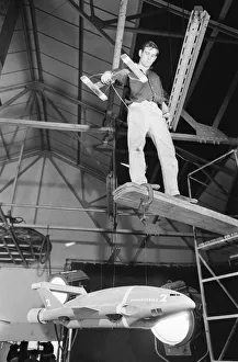 01362 Prints: Thunderbird II takes off in Slough film studios during filming of the Thunderbirds series