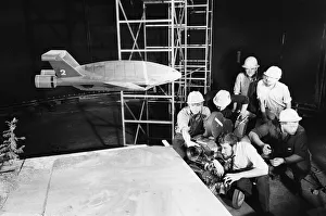 Thunderbird II takes off in Slough film studios during filming of the Thunderbirds series