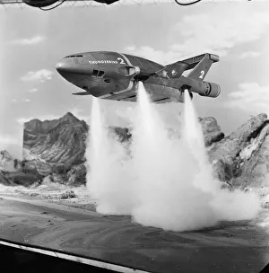 On Set Prints: Thunderbird II takes off in Slough film studios during filming of the Thunderbirds series