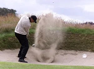 Bunker Prints: Tiger Woods Golf The Open Championship 1999 Carnoustie plays his way out of a bunker