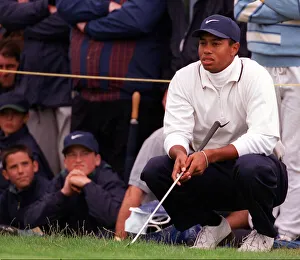 Crouching Prints: Tiger Woods Golf USA at Royal Troon Scotland 17 July 1997 Tiger Woods Golf USA thinking