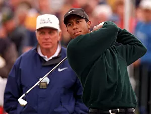 Images Dated 16th July 1997: Tiger Woods at Troon for the Open Championship July 1997 Being watched by Butch Harmond