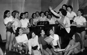 Tiller Girls: Sylvia Blake the ballet mistress rehearsing the Tiller Girls who are to