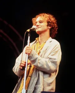 Tim Booth singer of pop group James on stage 1994 at Glastonbury Festival